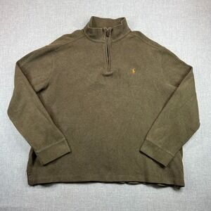 VTG Polo Ralph Lauren 1/4 Zip Pullover Sweater Men XXL Olive Green Cotton Preppy